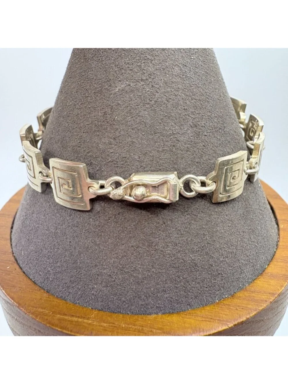 Greek Key Design Sterling Silver 925 Chain Bracelet Size 7.25